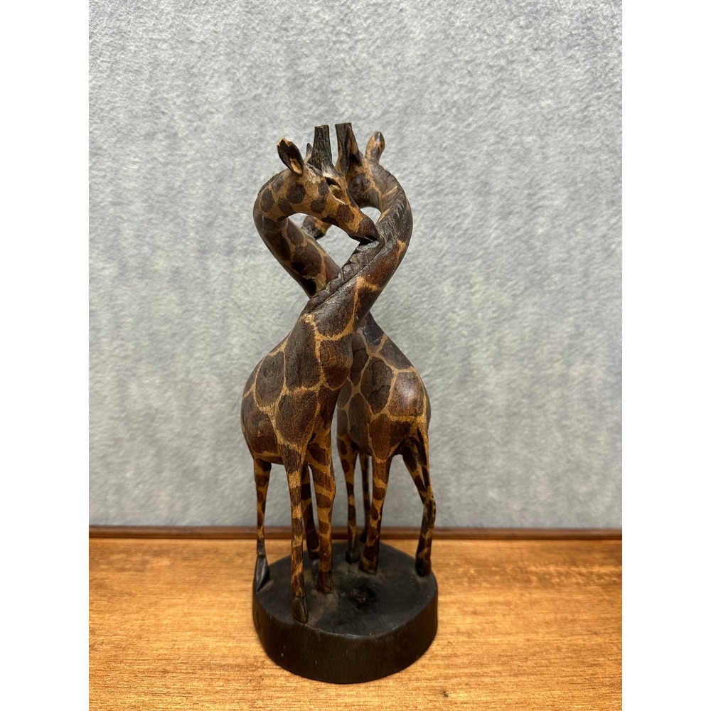 Unbranded Giraffe Sculpture Brown Hand Carved Intertwined Wood‎ Statue 9 in.